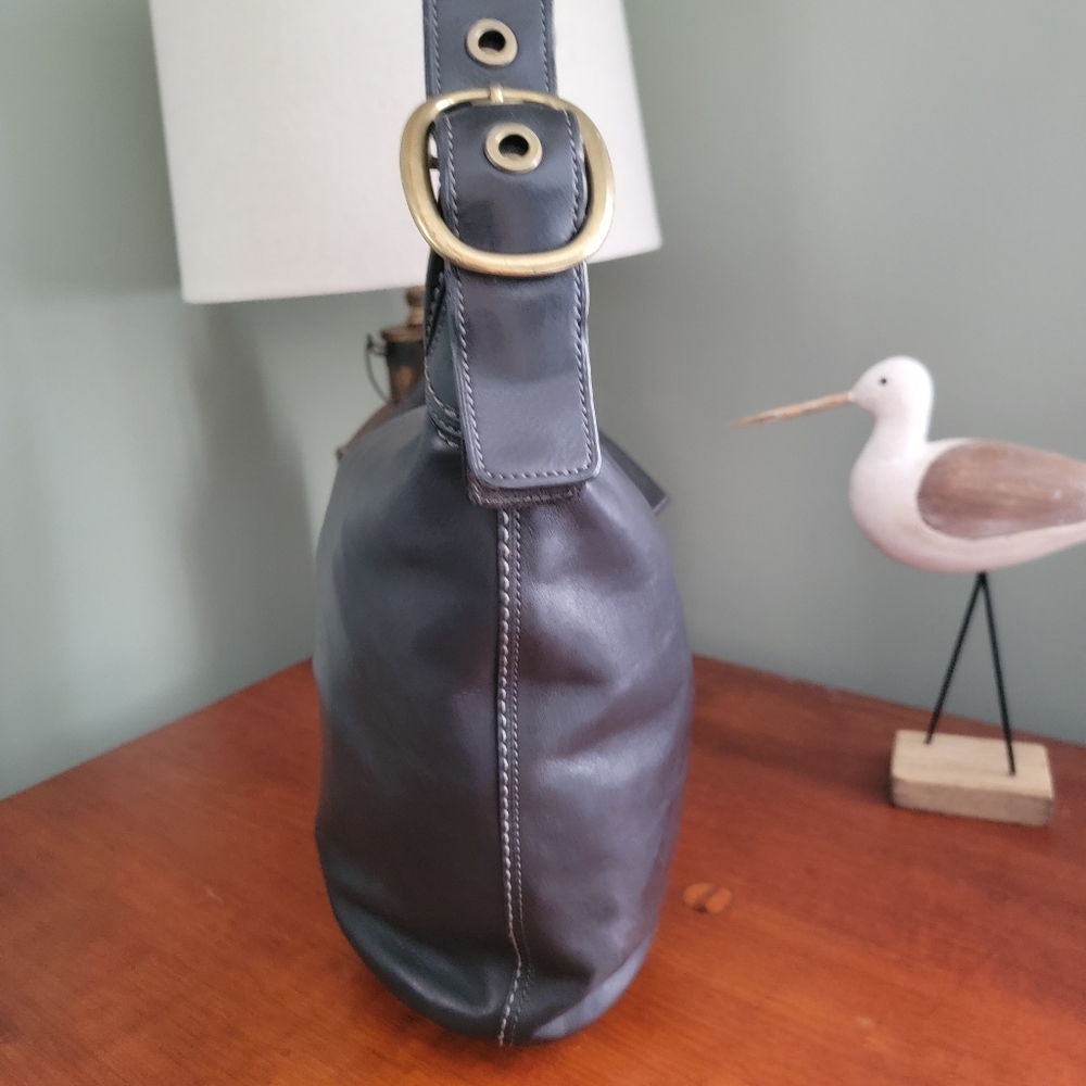 Coach 11422 Bleecker Tattersall Bucket Bag Black Vachetta Leather Purse Y2K - Picture 8 of 15